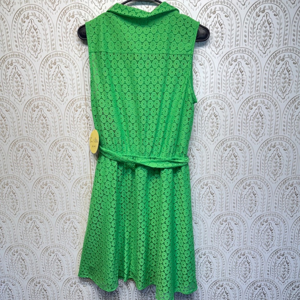 Emma & Michele Shirt Dress Womens 12P Green Eyelet Lace‎ Sleeveless Belted - Picture 2 of 7